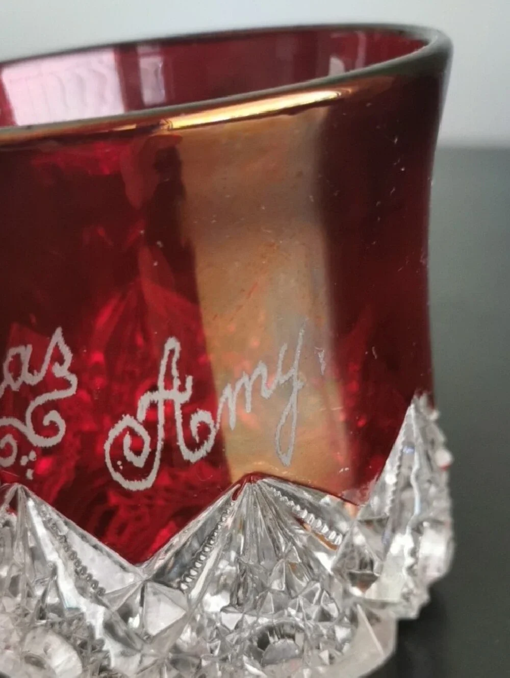 Engraved Ruby Red Flash Cut-to-clear Glass Souvenir Tumbler